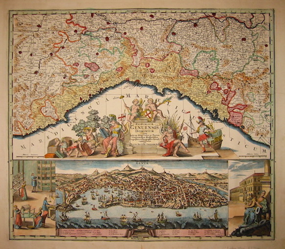 Seutter Matthaeus (1678-1757) Reipublicae Genuensis Dominium cum inclytae istius Urbis et Portus insignioribus Prospectibus Geographica et Topographica Synopsi repraesentatum... 1730 ca. Augsburg 